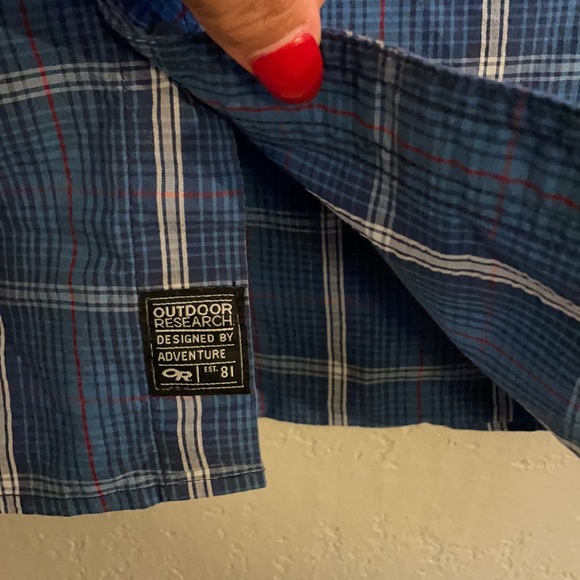 Outdoor Research Riff Short Sleeve Button Down Shirt Blue Plaid - Picture 5 of 7